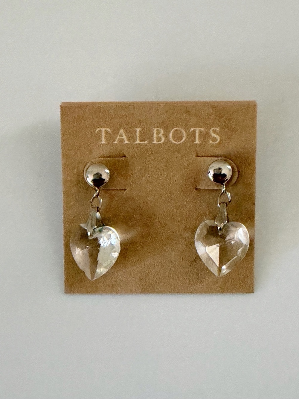 Talbots Vintage Clear Hearts Silver Tone Stud Dangle Earrings
